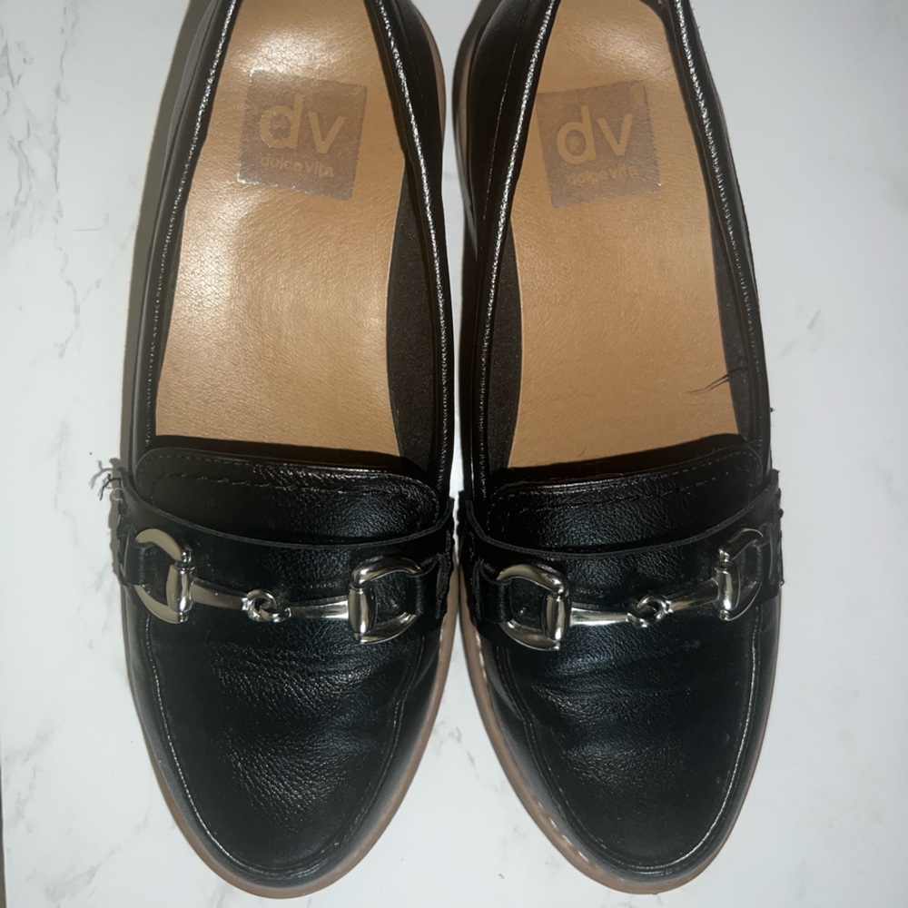Dolce Vita Black Leather Loafers with Silver Bit